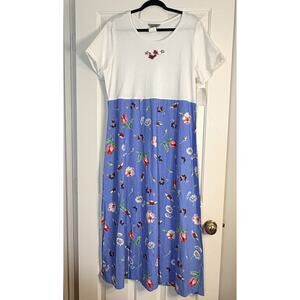 VTG 90s Linen Maxi Dress Size 14 Floral Short Sleeve Modest Cottagecore USA